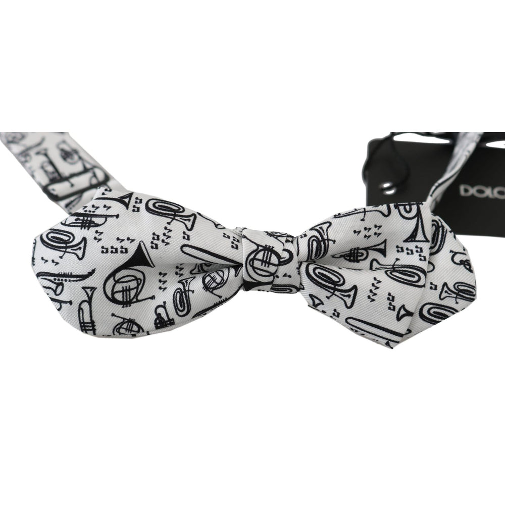 Dolce & Gabbana White Instruments Adjustable Neck Papillon Men Bow Tie Bow Tie