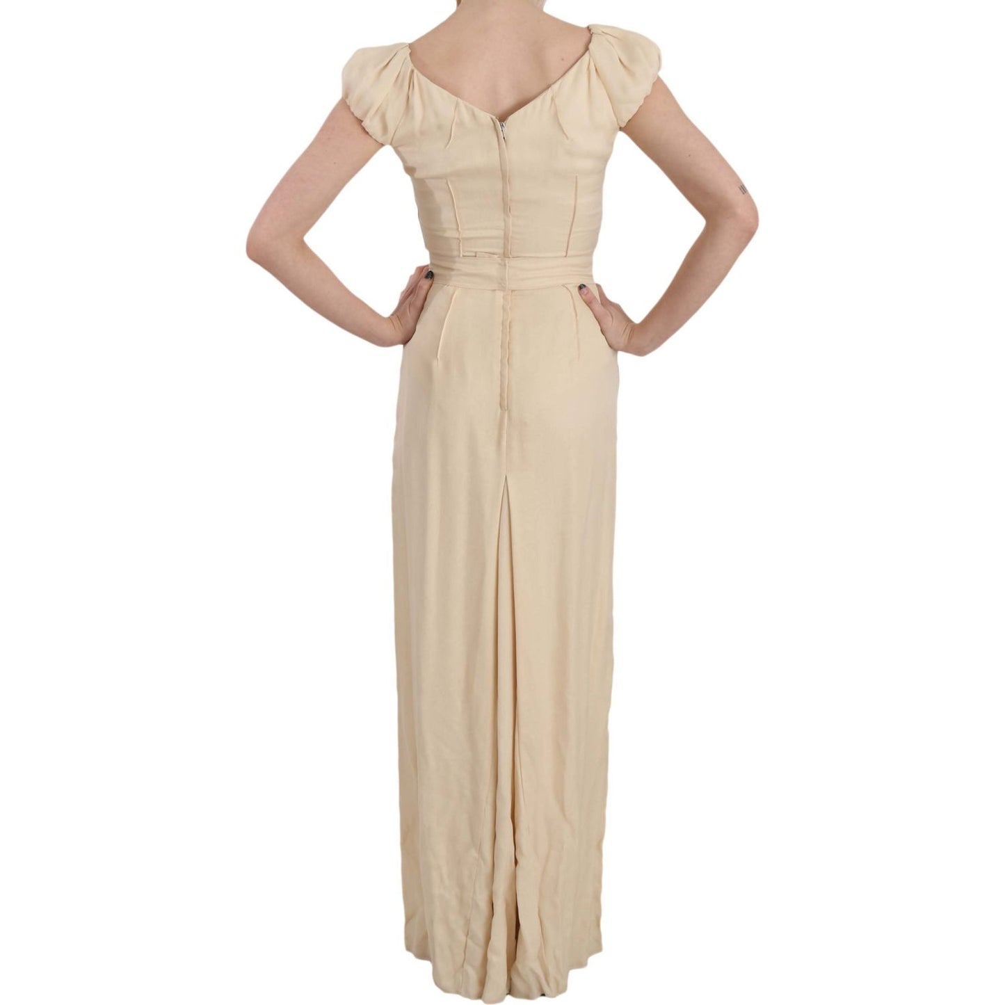 Dolce & Gabbana Beige Silk Column Cap Sleeve Gown Dress Dresses
