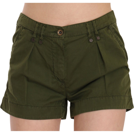 PLEIN SUD Green Mid Waist 100% Cotton Mini Shorts