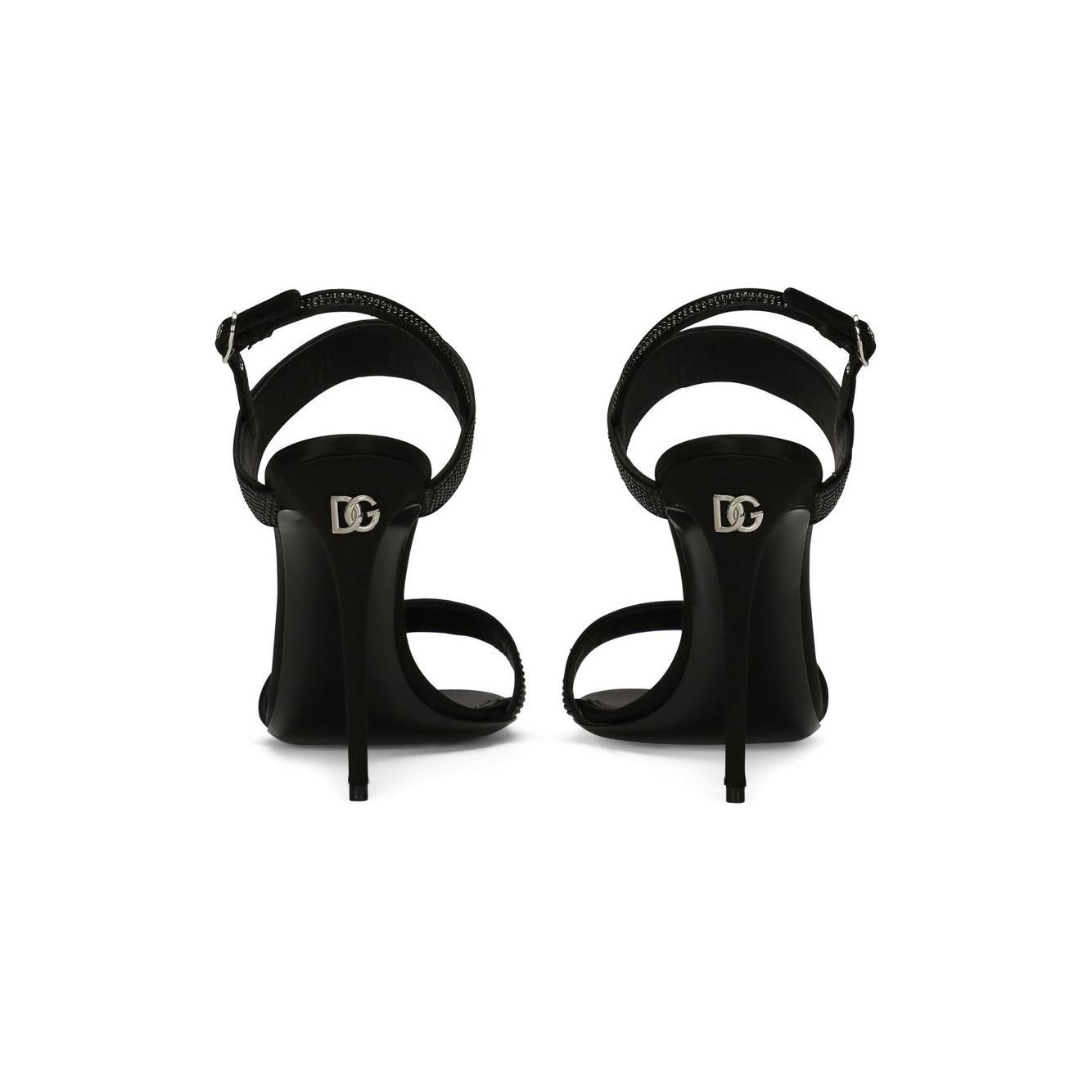 Dolce & Gabbana Satin sandals with iron-on rhinestones Sandals Dolce & Gabbana Black