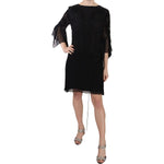 John Richmond Black Sequined Silk Mini Shift Gown