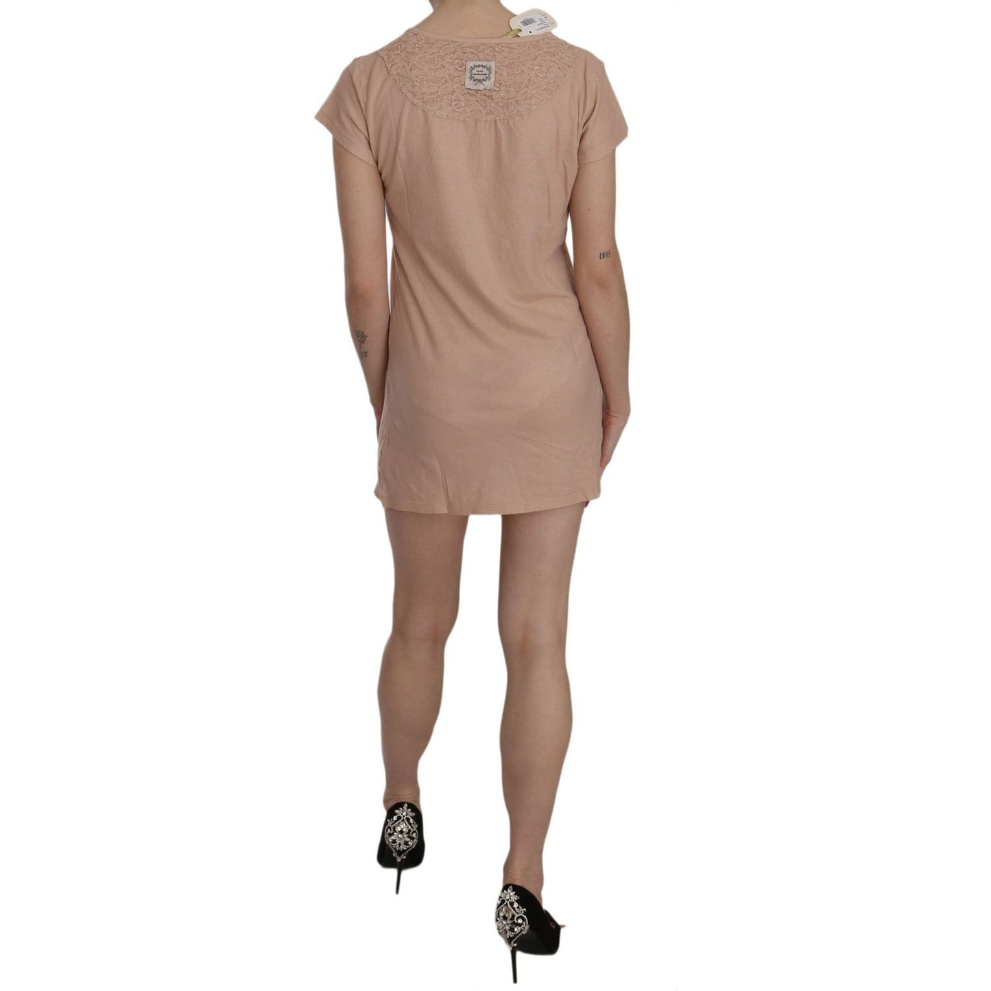 PINK MEMORIES Pink Lace Short Sleeve Shift Mini Dress