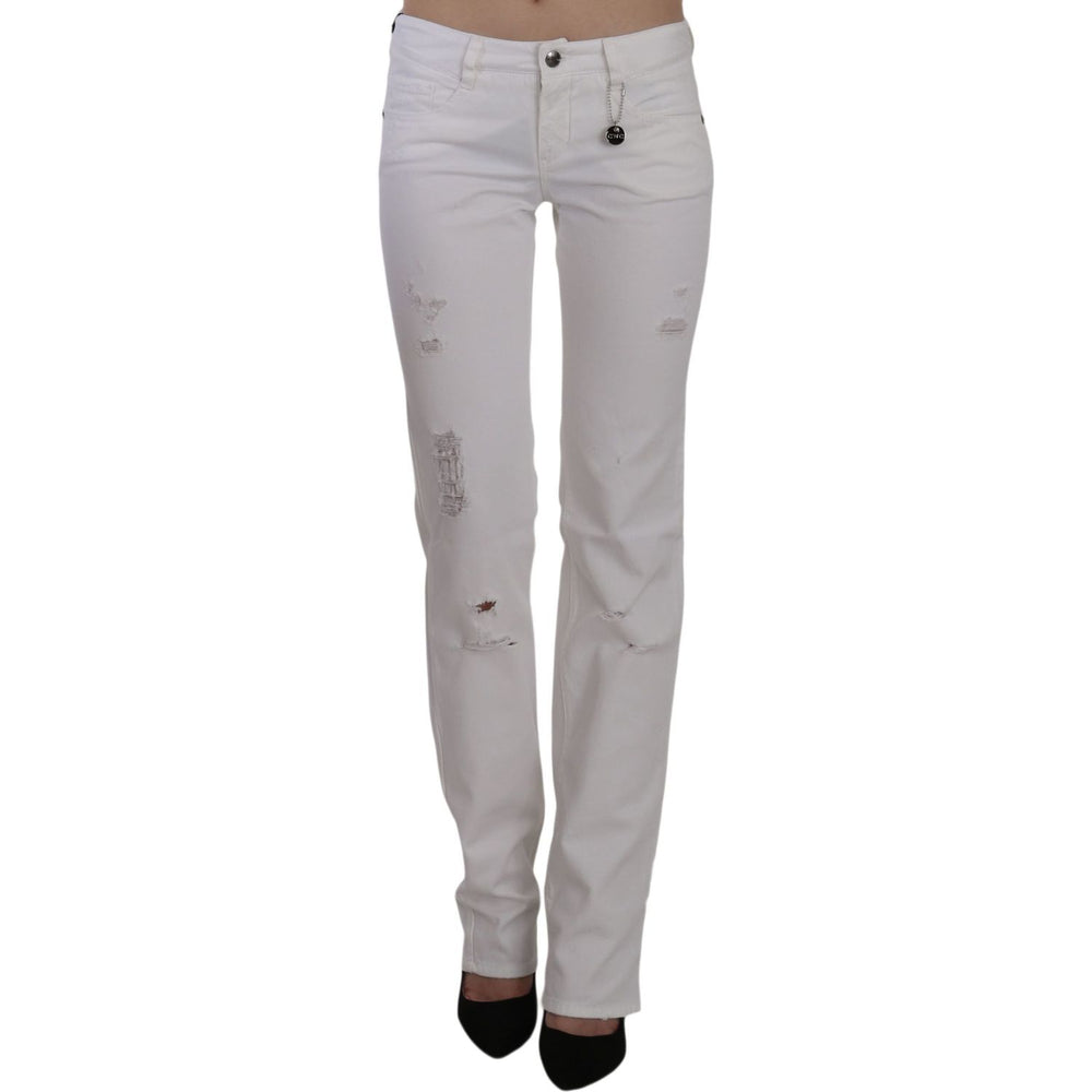 Costume National White Cotton Slim Fit Straight Jeans Pants