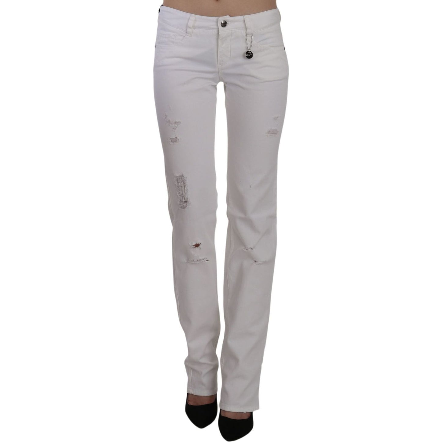 Costume National White Cotton Slim Fit Straight Jeans Pants