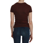 Exte Brown Heart Print Crew Neck T-shirt Short Sleeve Blouse
