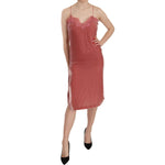 PINKO Pink Lace Spaghetti Strap Side Slit Shift Midi Dress