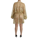 Dolce & Gabbana Gold Lace See Through A-Line Knee Length Dress DR2079-40