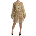 Dolce & Gabbana Gold Lace See Through A-Line Knee Length Dress DR2079-40
