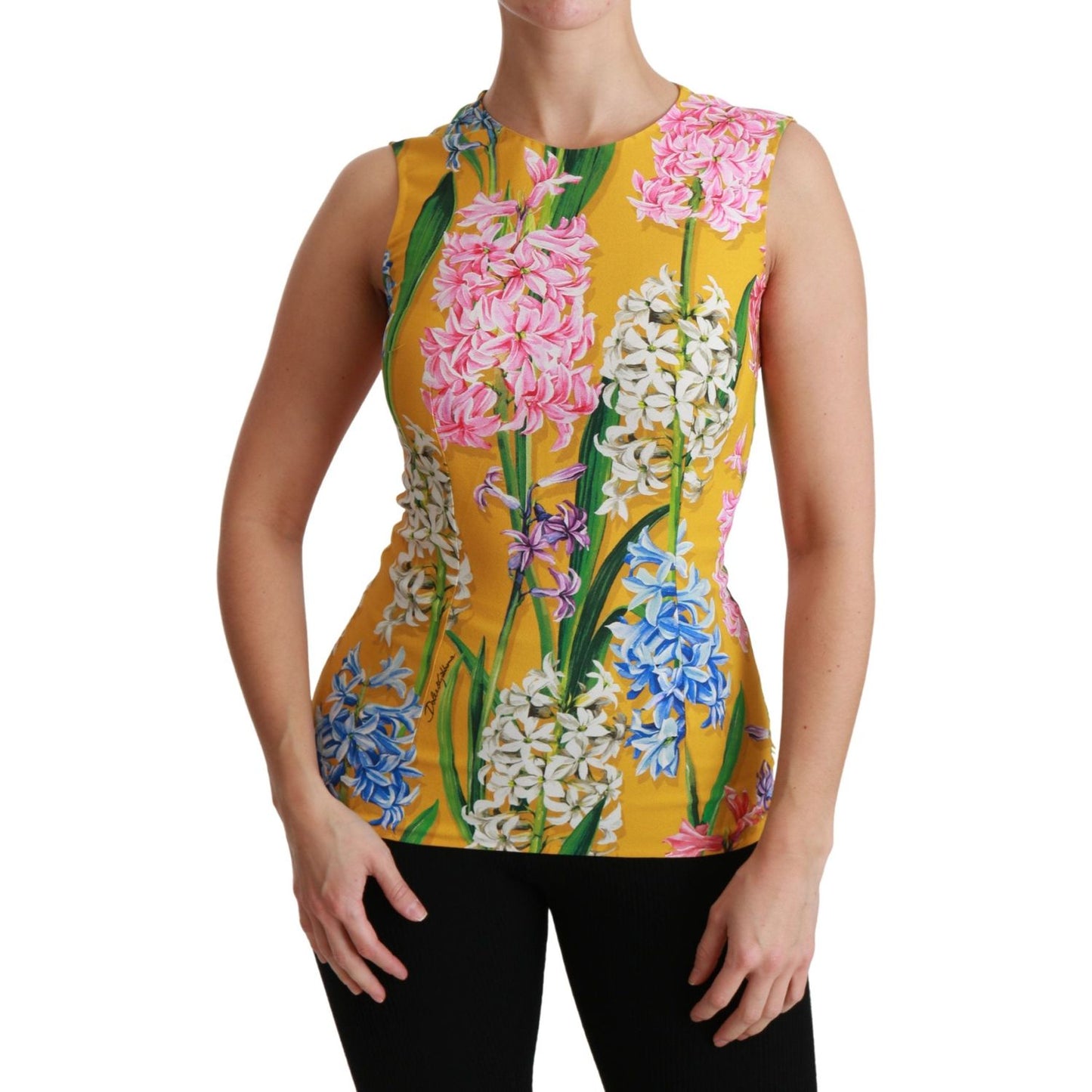 Dolce & Gabbana Yellow Floral Stretch Top Tank Blouse TSH4479#-42