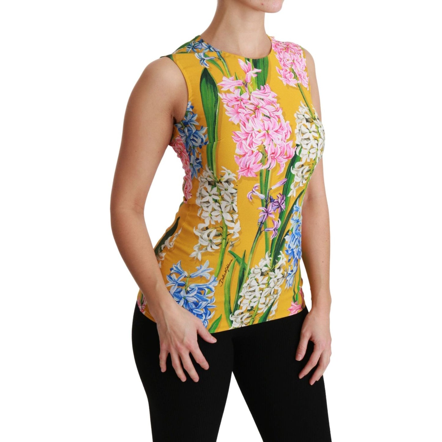 Dolce & Gabbana Yellow Floral Stretch Top Tank Blouse TSH4479#-42