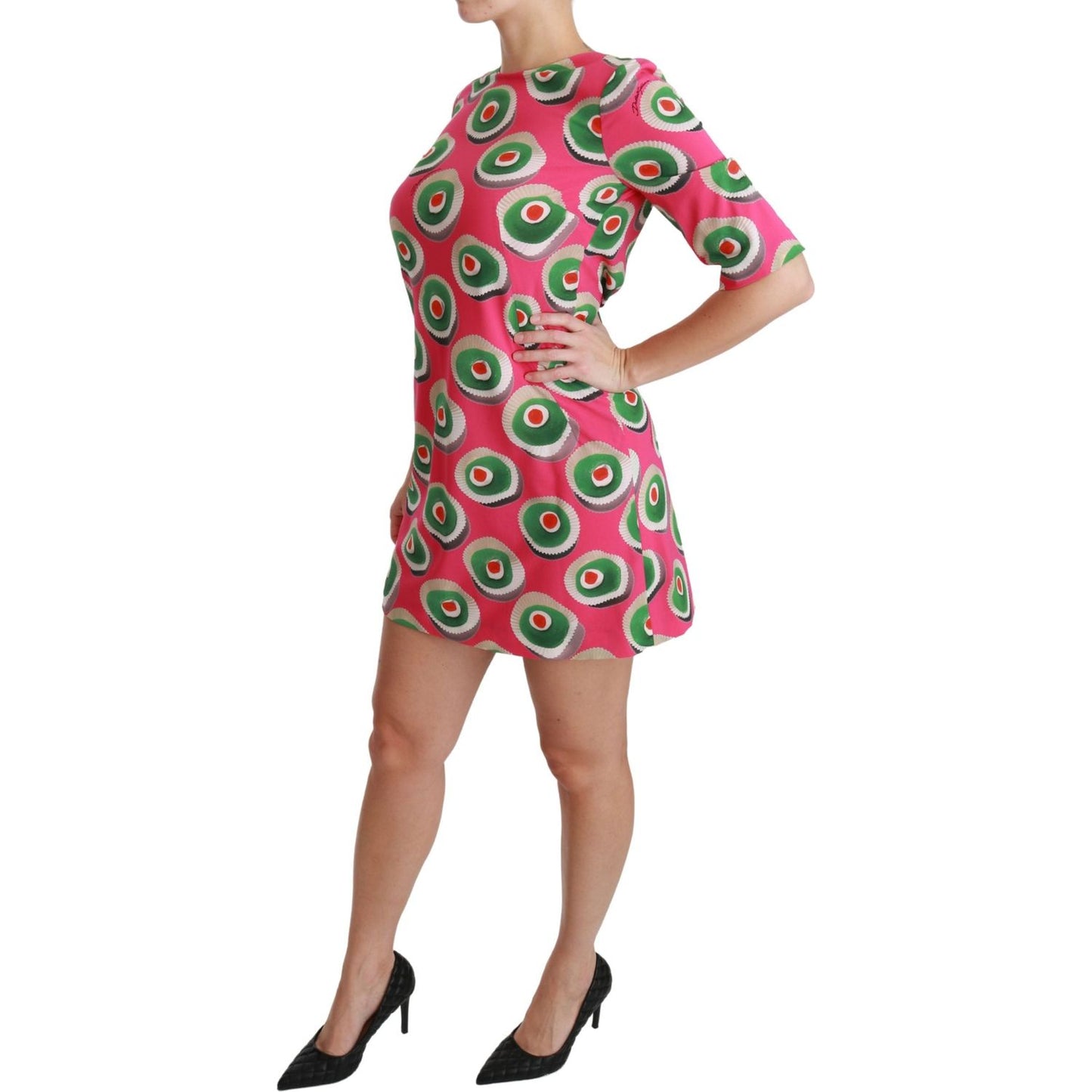 Dolce & Gabbana Pink Silk Cup Cake Shift Stretch Dress