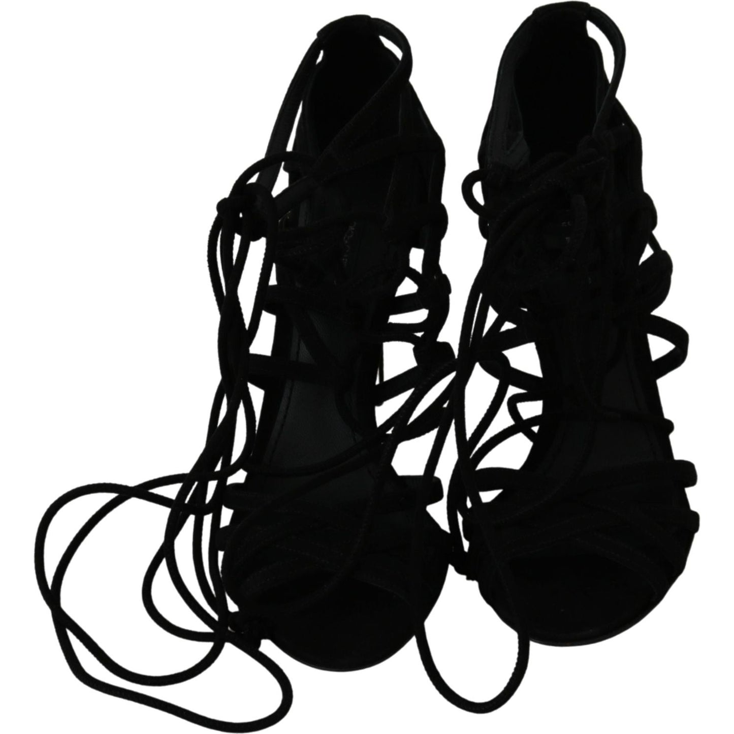 Dolce & Gabbana Elegant Black Suede Stiletto Ankle Strap Sandals Heeled Sandals Dolce & Gabbana Black