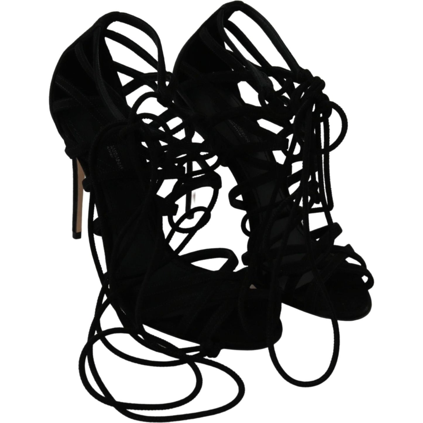 Dolce & Gabbana Elegant Black Suede Stiletto Ankle Strap Sandals Heeled Sandals Dolce & Gabbana Black