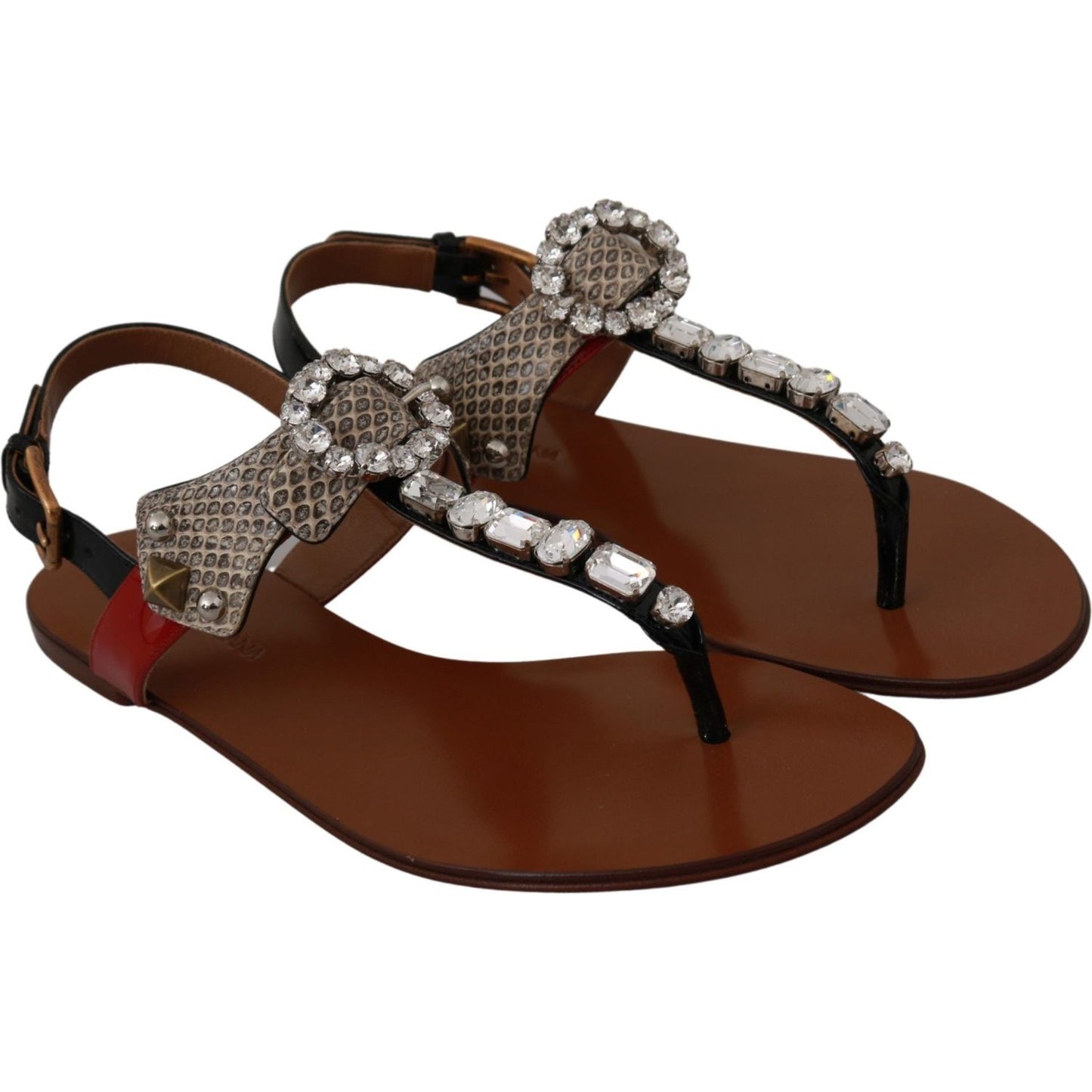 Dolce & Gabbana Elegant Strappy Sandals with Exotic Charm Dolce & Gabbana Dark Olive Green