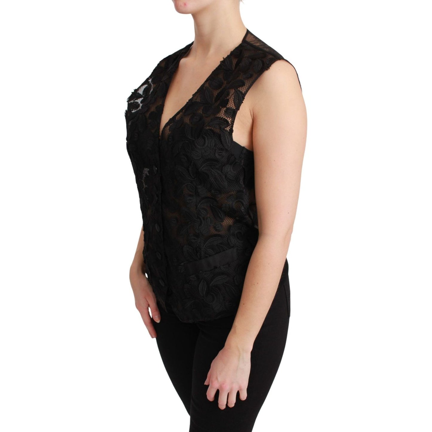 Dolce & Gabbana Elegant Floral Black Silk Blend Vest Dolce & Gabbana Black