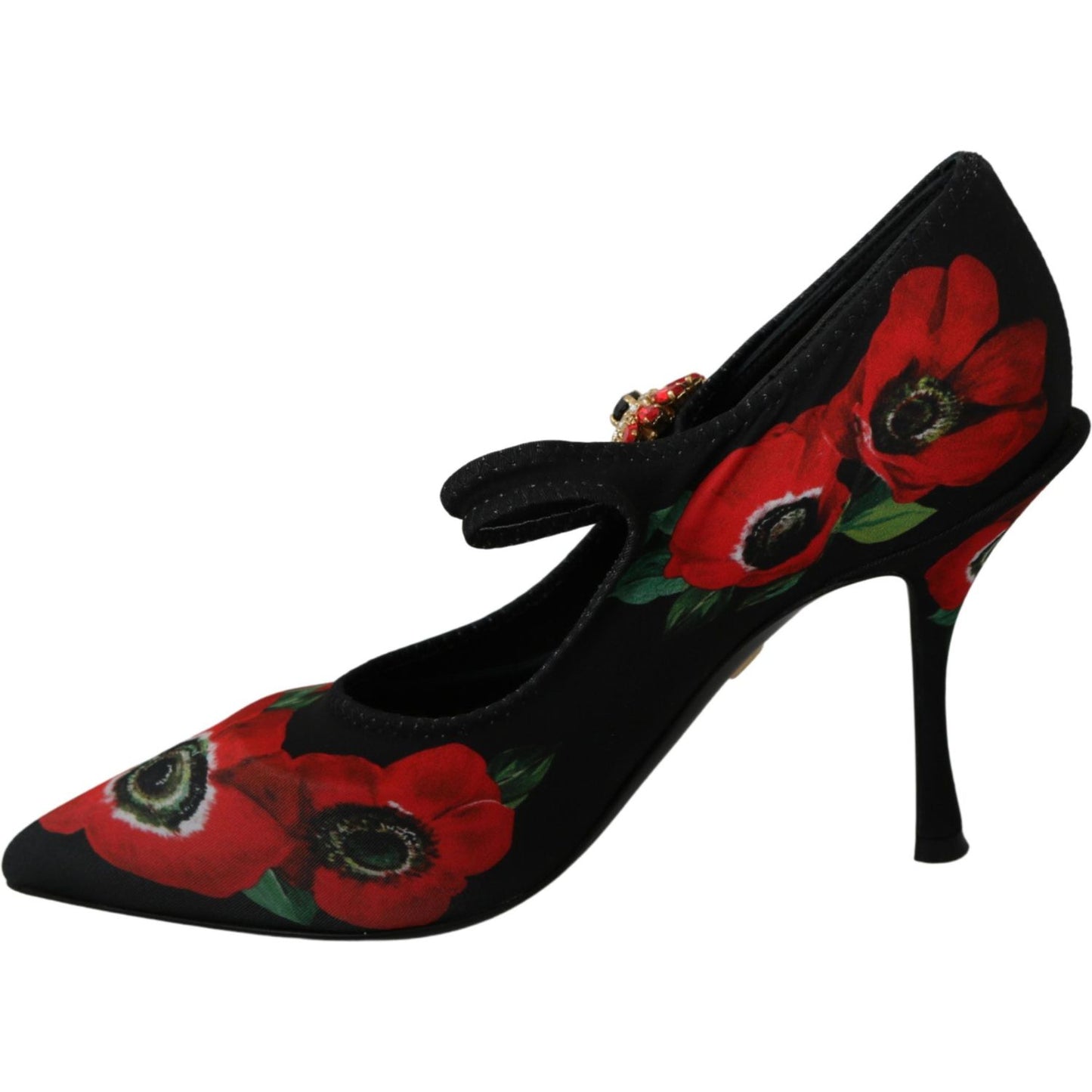 Dolce & Gabbana Floral Mary Janes Pumps with Crystal Detail Shoes Dolce & Gabbana Black