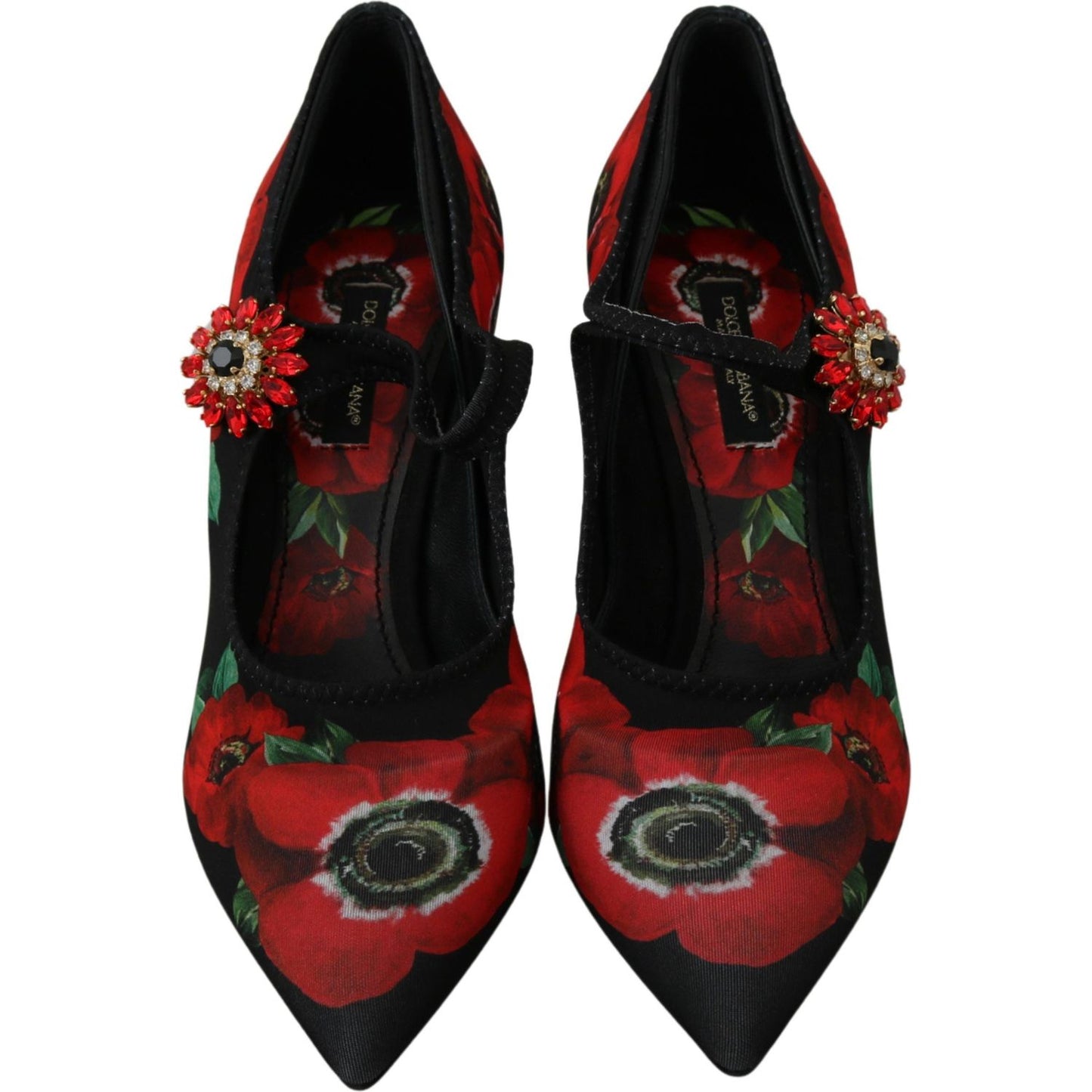 Dolce & Gabbana Floral Mary Janes Pumps with Crystal Detail Shoes Dolce & Gabbana Black