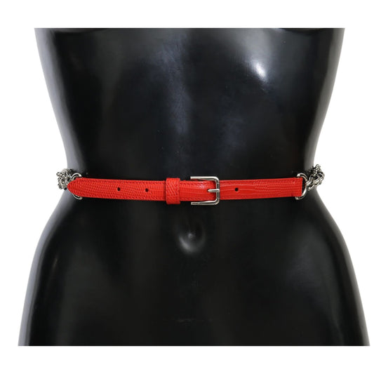 Dolce & Gabbana Red Leather Roses Floral Silver Waist Belt Belt