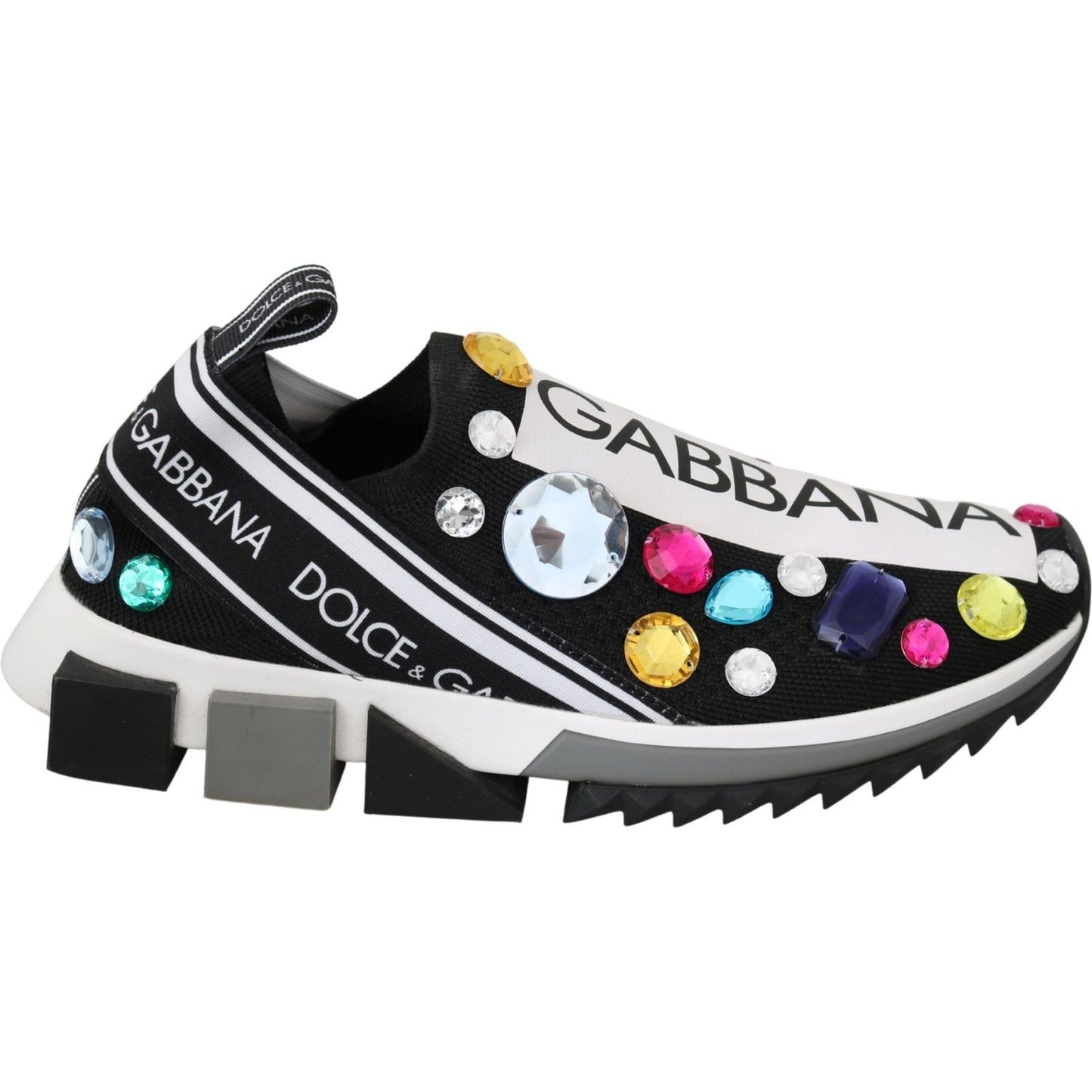 Dolce & Gabbana Black Multicolor Crystal Sneakers Shoes LA7129-35.5