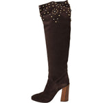 Dolce & Gabbana Brown Suede Studded Knee High Shoes Boots LA7086-39