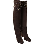 Dolce & Gabbana Brown Suede Studded Knee High Shoes Boots LA7086-39