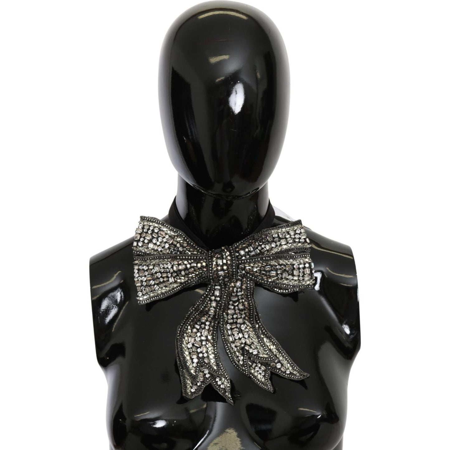Dolce & Gabbana Silver Crystal Beaded Sequined 100% Silk Catwalk Necklace Bowtie Necklace