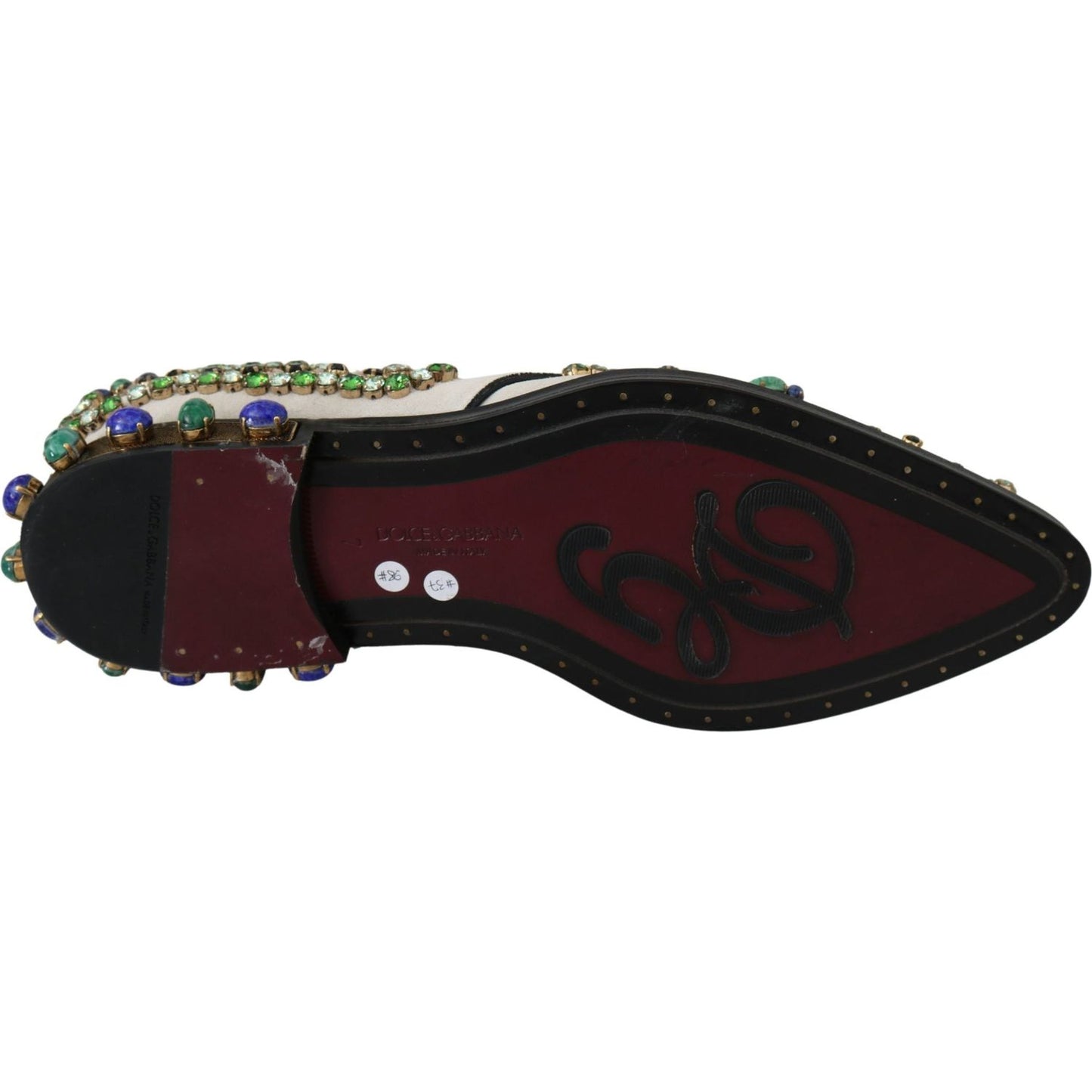 Dolce & Gabbana Elegant White Suede Dress Flats with Crystals Dolce & Gabbana Black