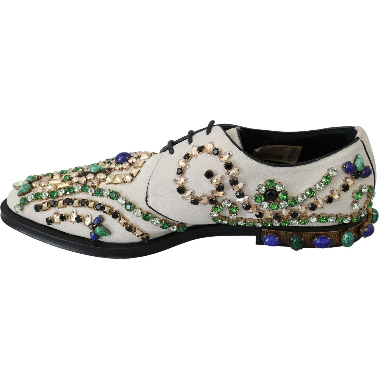 Dolce & Gabbana Elegant White Suede Dress Flats with Crystals Dolce & Gabbana Gray