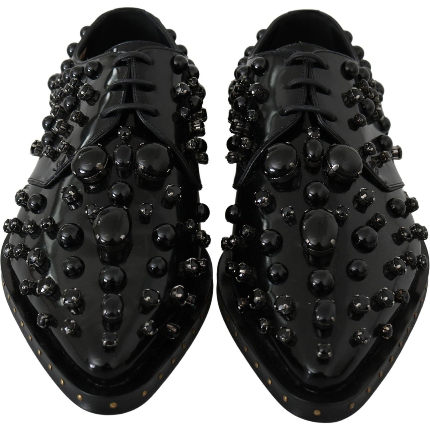 Dolce & Gabbana Elegant Black Crystal Leather Dress Shoes Dolce & Gabbana Black