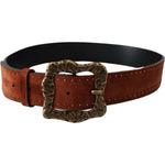 Dolce & Gabbana Brown Suede Leather Studded Baroque Belt