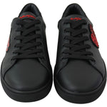 Dolce & Gabbana Black Leather Love Heart Sneakers Womens Shoes