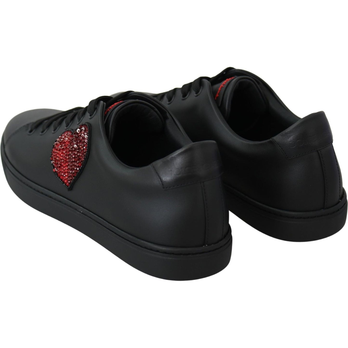 Dolce & Gabbana Elegant Leather Sneakers with Red Accents Dolce & Gabbana Black