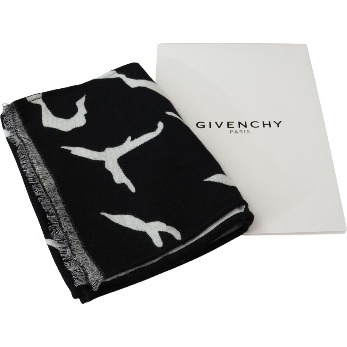 Givenchy Elegant Unisex Wool-Silk Scarf in Black & White Wool Wrap Shawls Givenchy Black