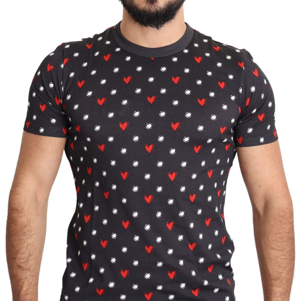 Dolce & Gabbana Dark Gray Hearts Print Cotton Men T-shirt TSH5470-48