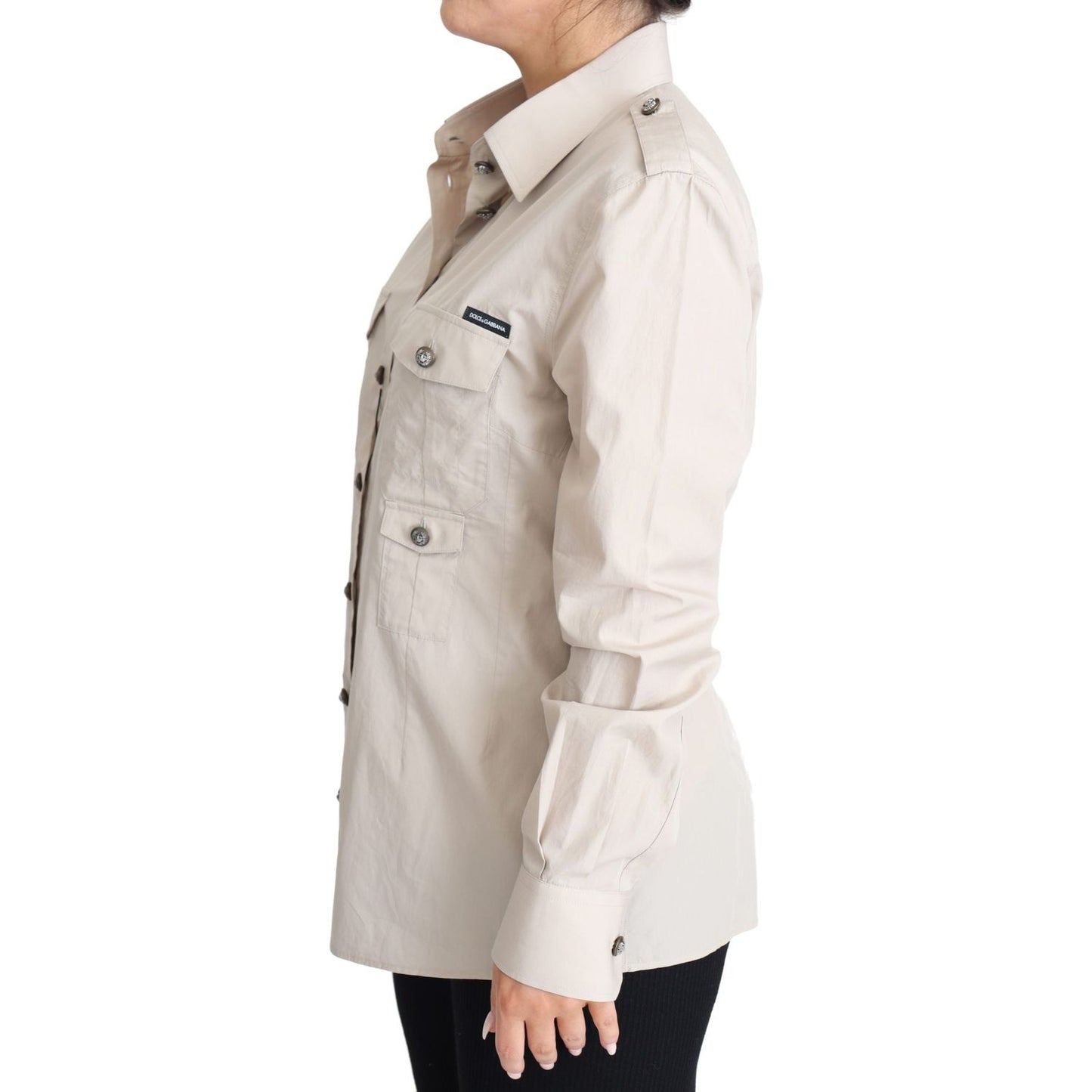 Dolce & Gabbana Elegant Beige Cotton Safari Shirt Dolce & Gabbana Light Gray