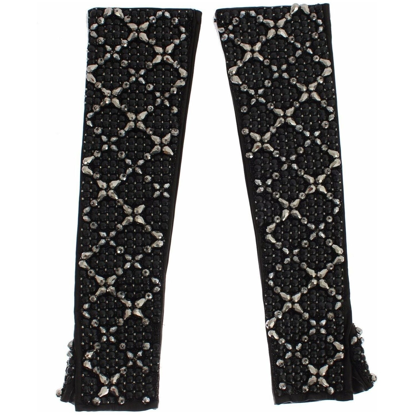 Dolce & Gabbana Elegant Crystal Beaded Leather Gloves Dolce & Gabbana Black