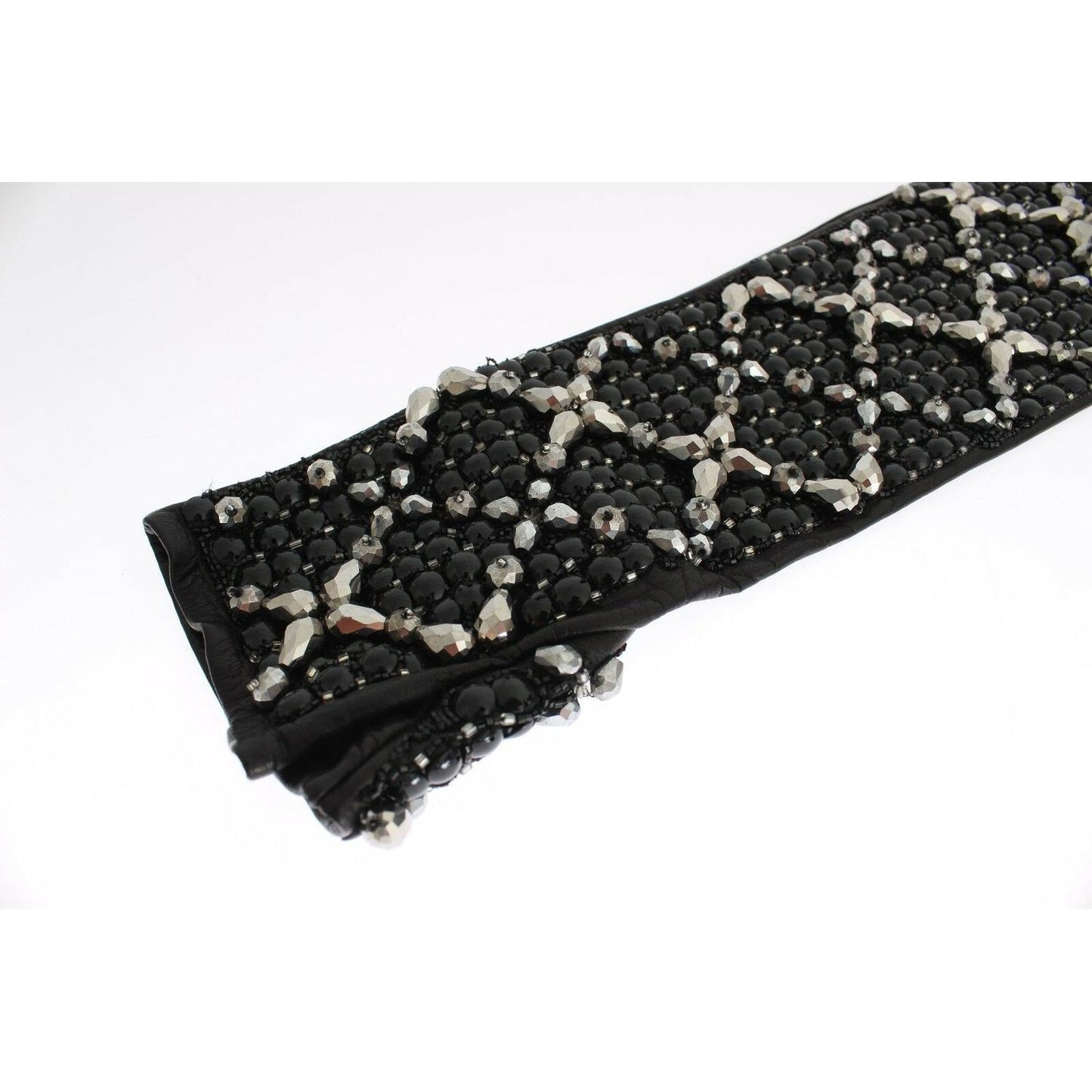 Dolce & Gabbana Elegant Crystal Beaded Leather Gloves Dolce & Gabbana Black