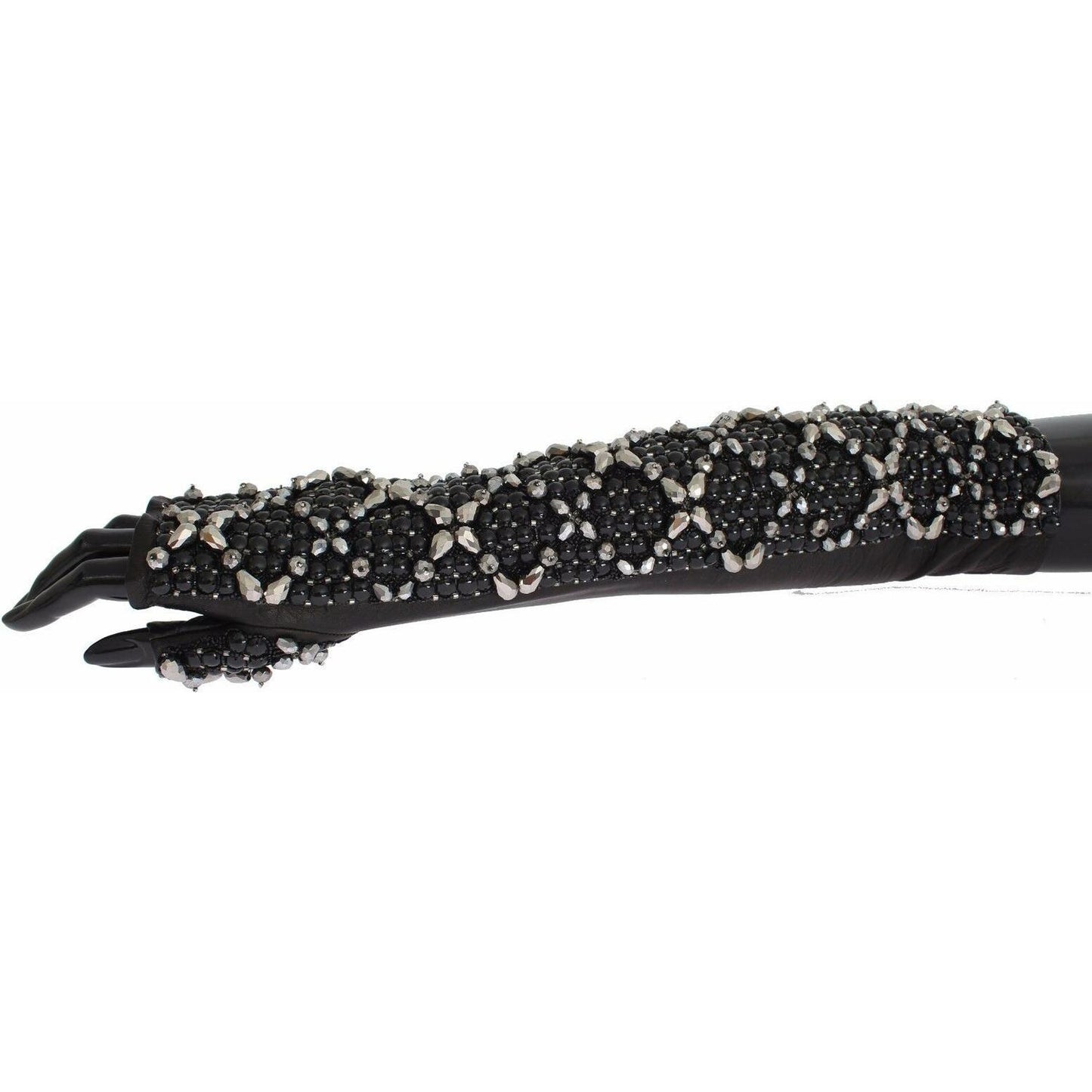 Dolce & Gabbana Elegant Crystal Beaded Leather Gloves Dolce & Gabbana Dark Slate Gray