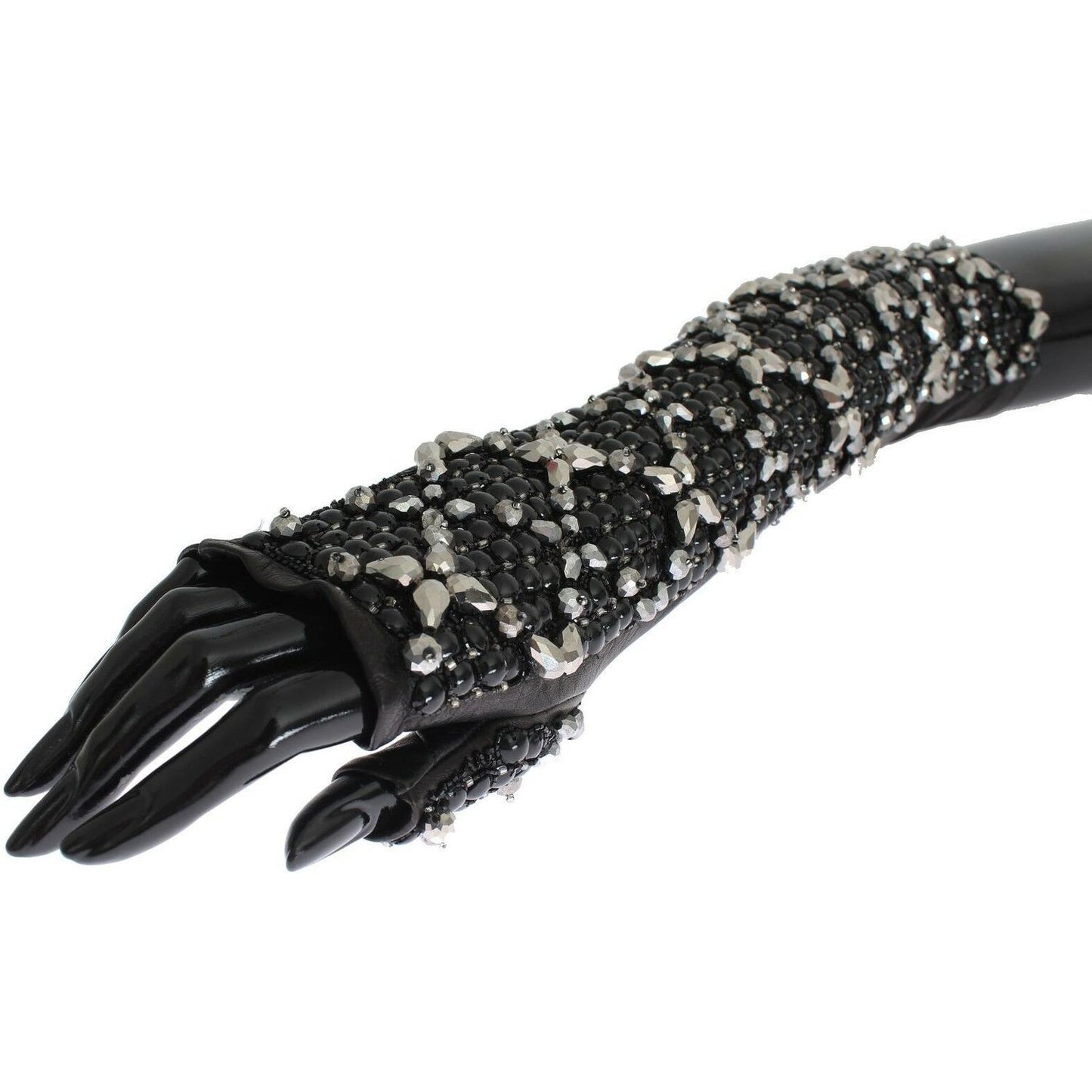 Dolce & Gabbana Elegant Crystal Beaded Leather Gloves Dolce & Gabbana Dark Slate Gray