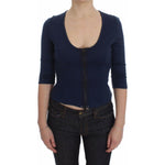 Exte Blue Cotton Top Zipper Deep Crew-neck Sweater SIG30142-40