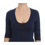 Exte Blue Cotton Top Zipper Deep Crew-neck Sweater SIG30142-40