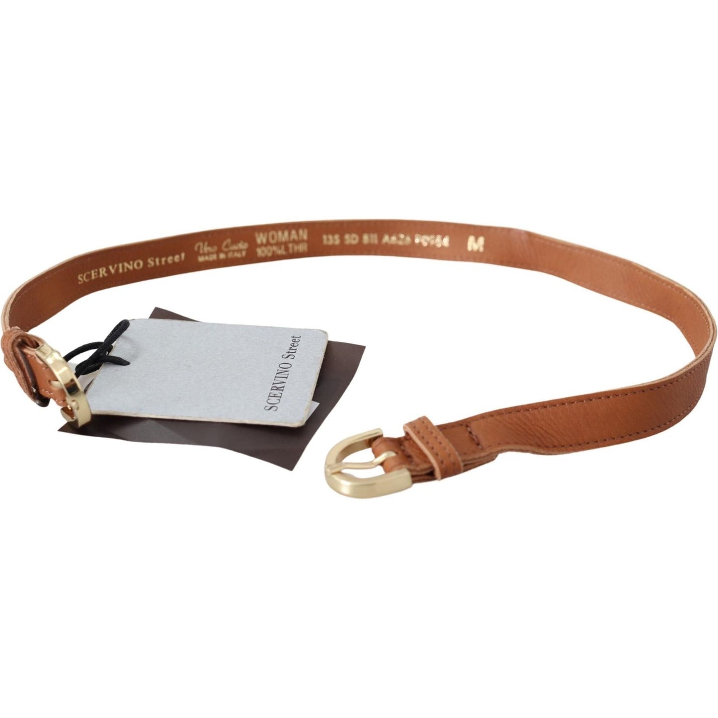 Scervino Street Light Brown Leather Gold Double Buckle Waist Belt