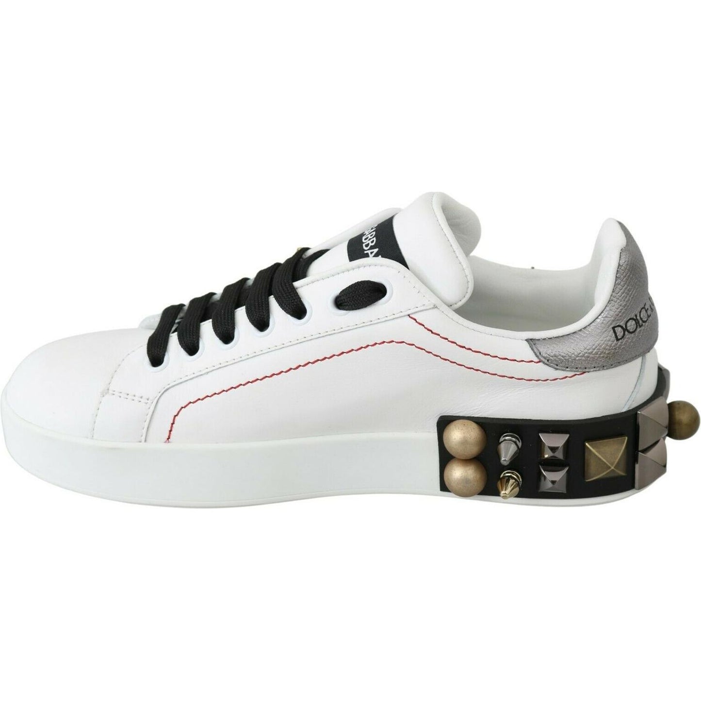 Dolce & Gabbana Floral Crystal-Embellished Leather Sneakers Dolce & Gabbana Light Gray