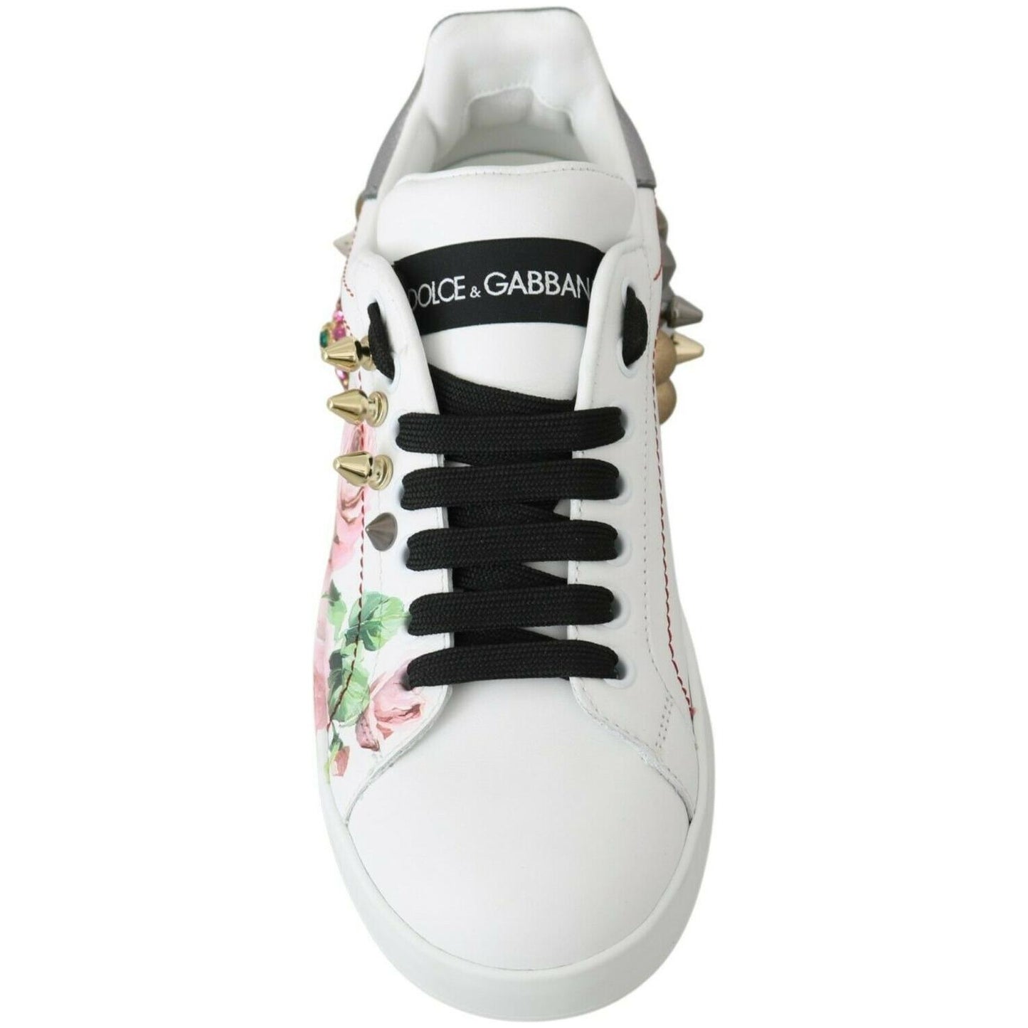 Dolce & Gabbana Floral Crystal-Embellished Leather Sneakers Dolce & Gabbana Light Gray