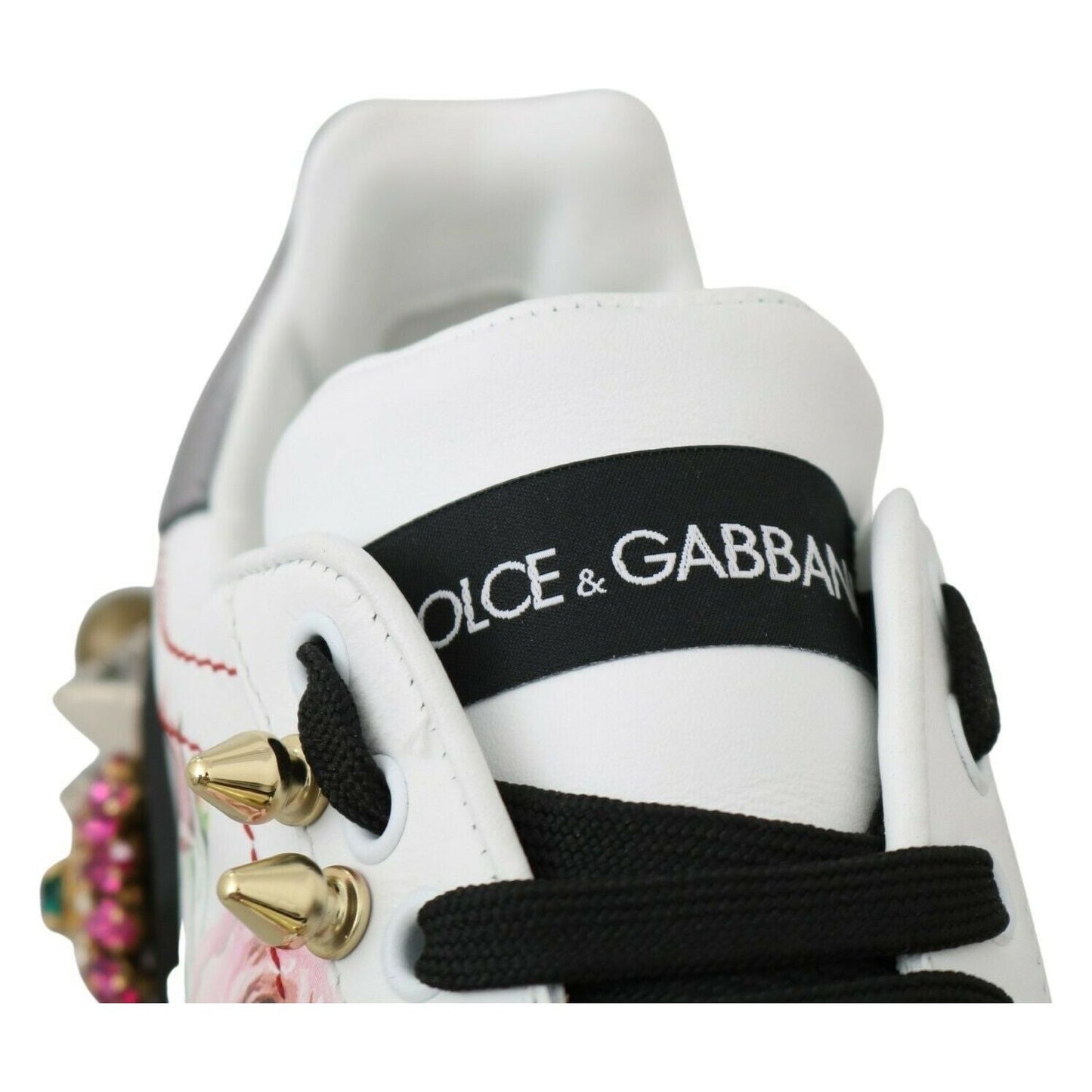 Dolce & Gabbana Floral Crystal-Embellished Leather Sneakers Dolce & Gabbana Black
