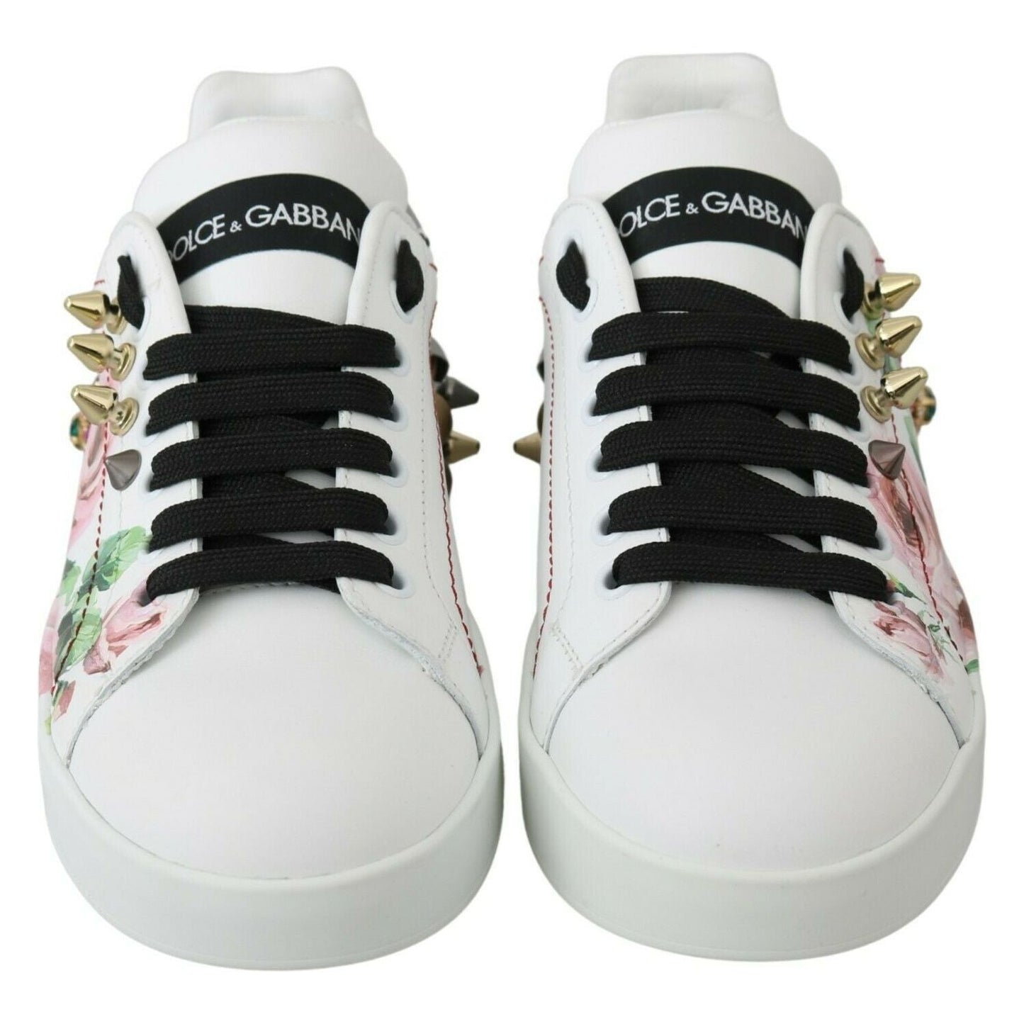 Dolce & Gabbana Floral Crystal-Embellished Leather Sneakers Dolce & Gabbana Light Gray