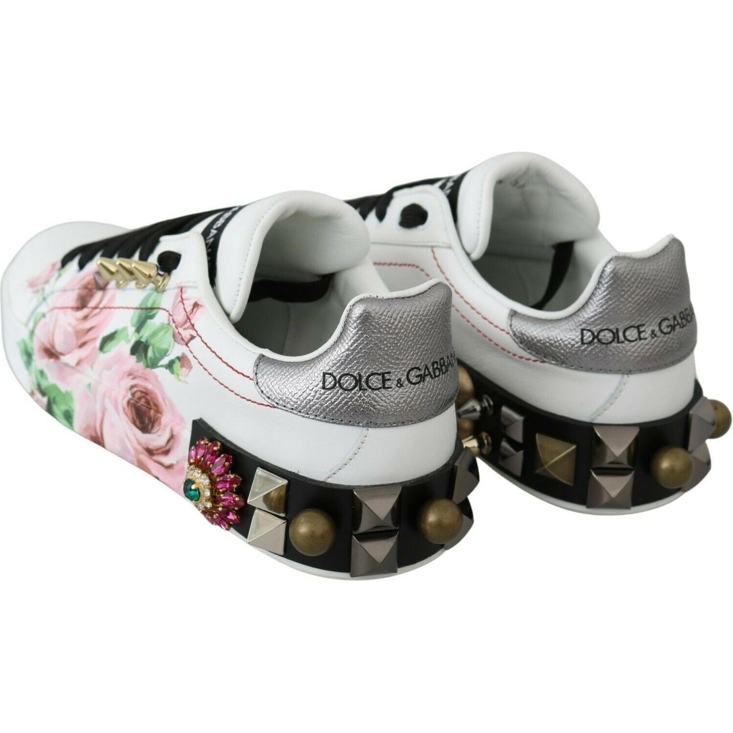 Dolce & Gabbana Floral Crystal-Embellished Leather Sneakers Dolce & Gabbana Gray