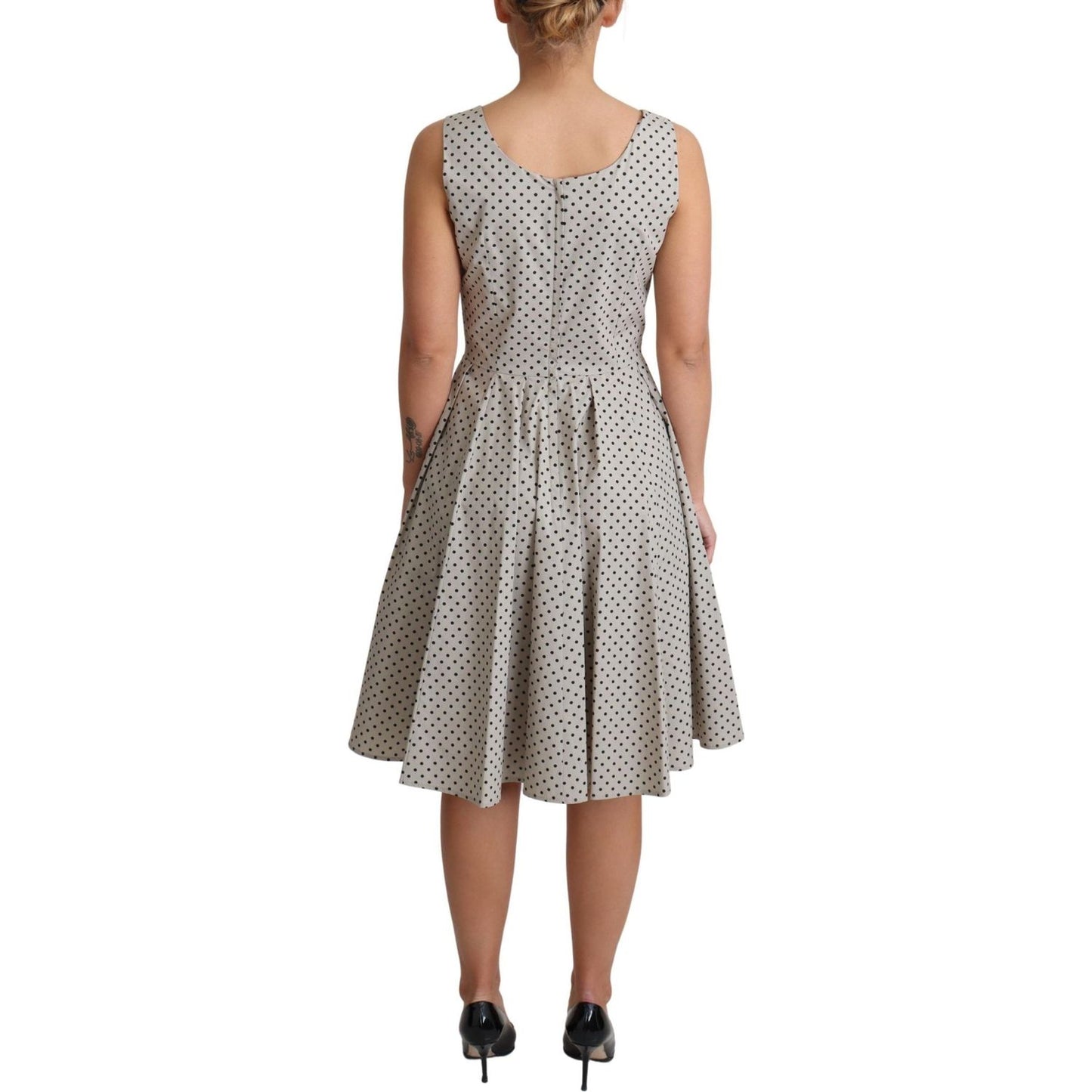 Dolce & Gabbana Beige Polka Dotted Cotton A-Line Dress Dresses