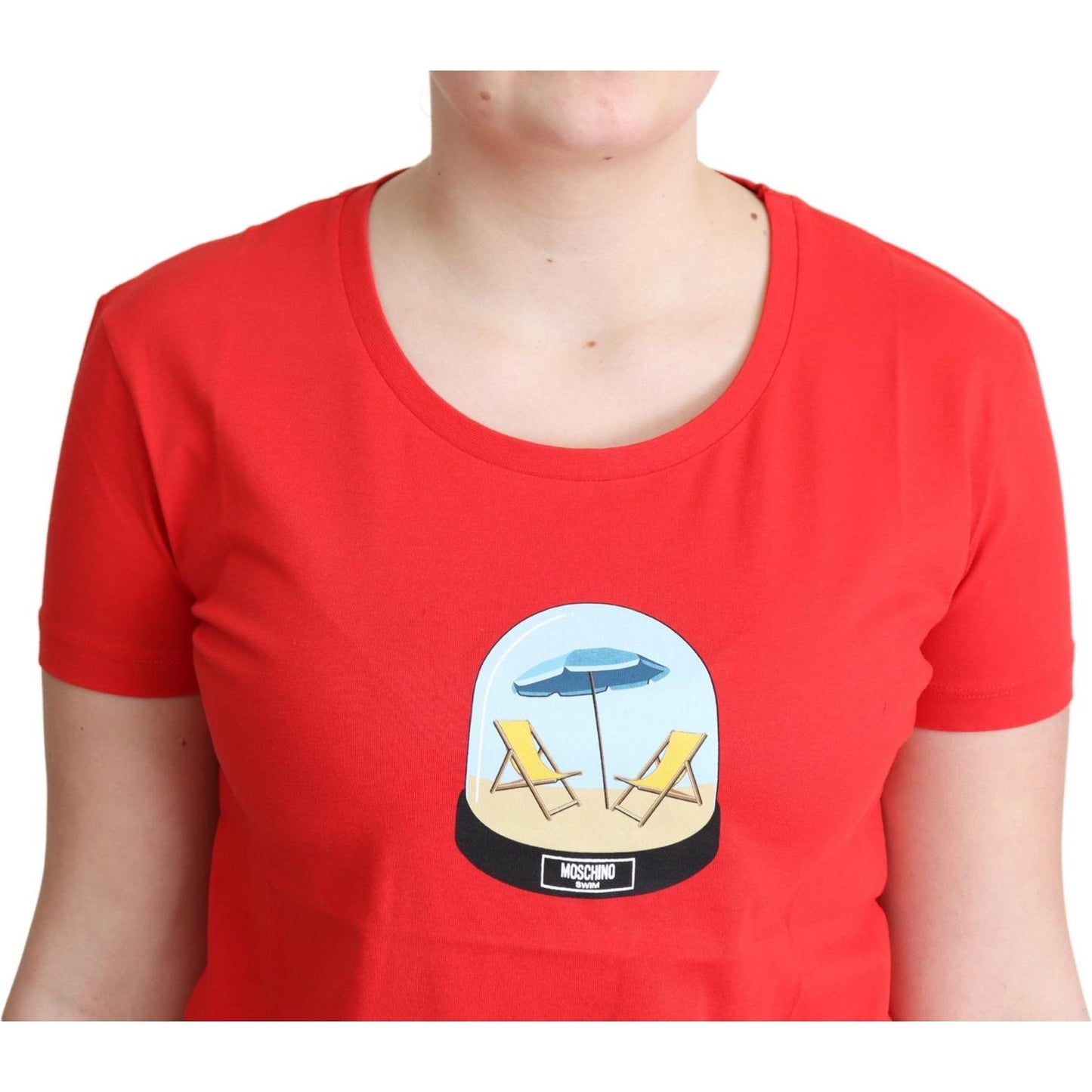 Moschino Red Printed Cotton Short Sleeves Tops Blouse T-shirt