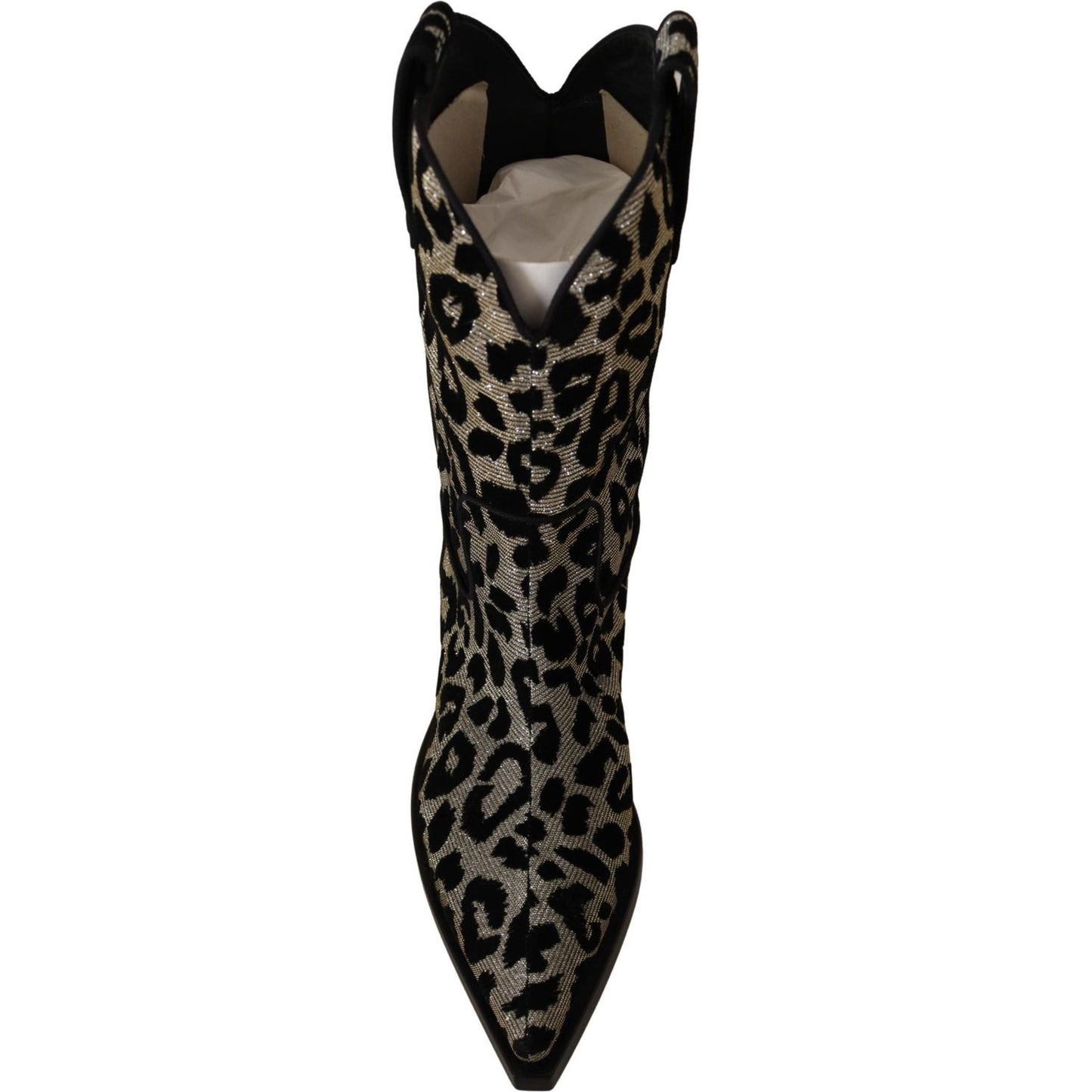 Dolce & Gabbana Elegant Leopard Print Mid Calf Boots Dolce & Gabbana Black